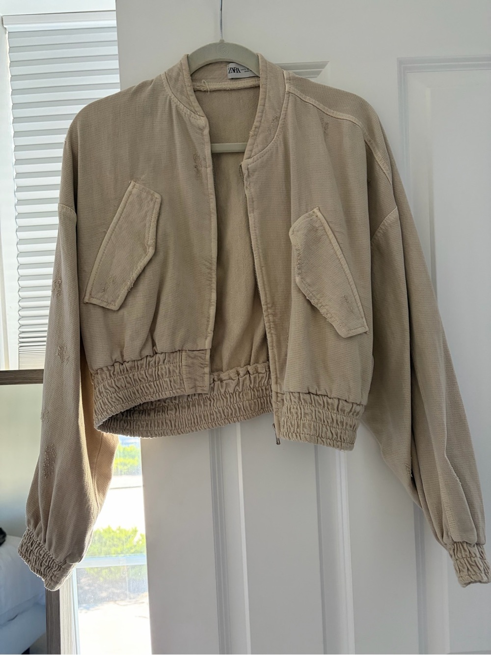 ZARA Neutral Beige Cropped Bomber Jacket